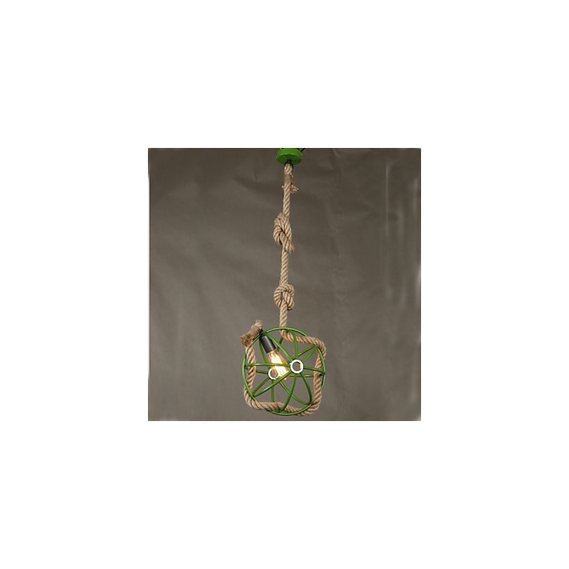 Lampadario a sospensione retrò stile caffè con corda, verde, 100 cm