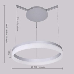 Lampada a sospensione moderna contemporanea in metallo con LED integrato, paralume bianco