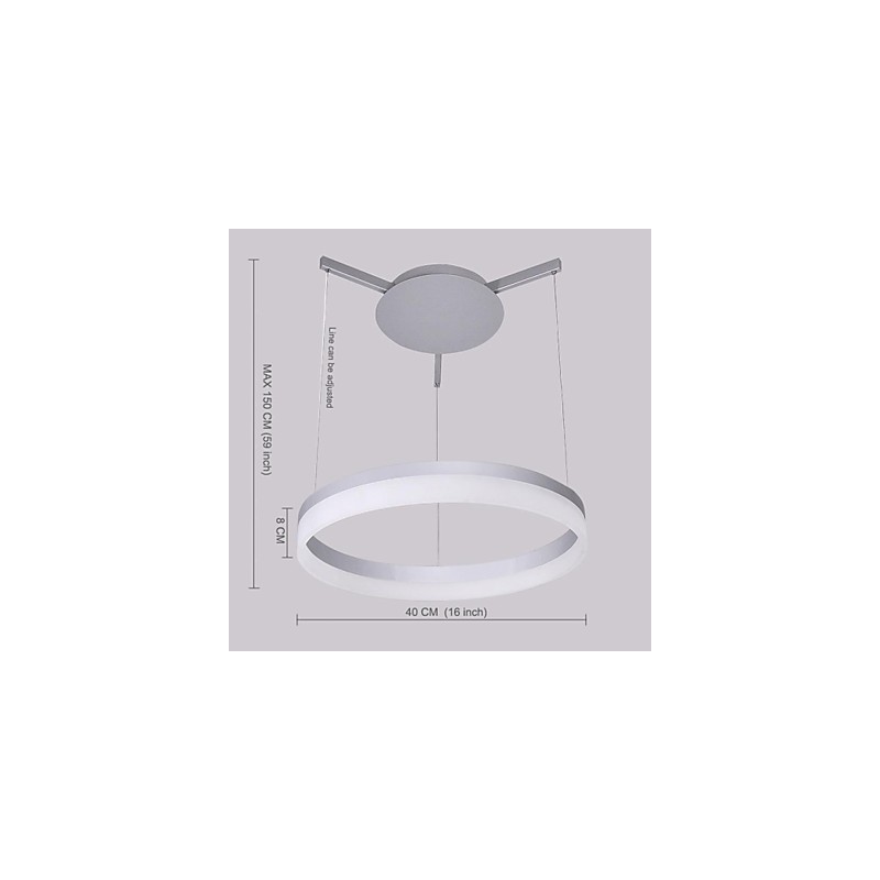 Lampada a sospensione moderna contemporanea in metallo con LED integrato, paralume bianco