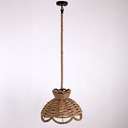 Lampada a sospensione mini stile country moderno contemporaneo beige con corda regolabile