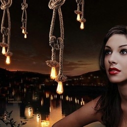 Lampadario a sospensione mini in corda di canapa con cristallo