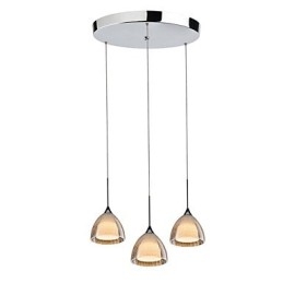 Lampada a sospensione LED a 3 luci, 2 livelli, vetro crepato, cromo lucido