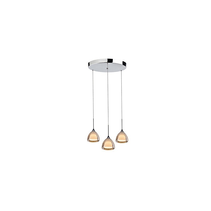 Lampada a sospensione LED a 3 luci, 2 livelli, vetro crepato, cromo lucido