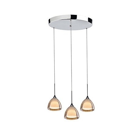 Lampada a sospensione LED a 3 luci, 2 livelli, vetro crepato, cromo lucido