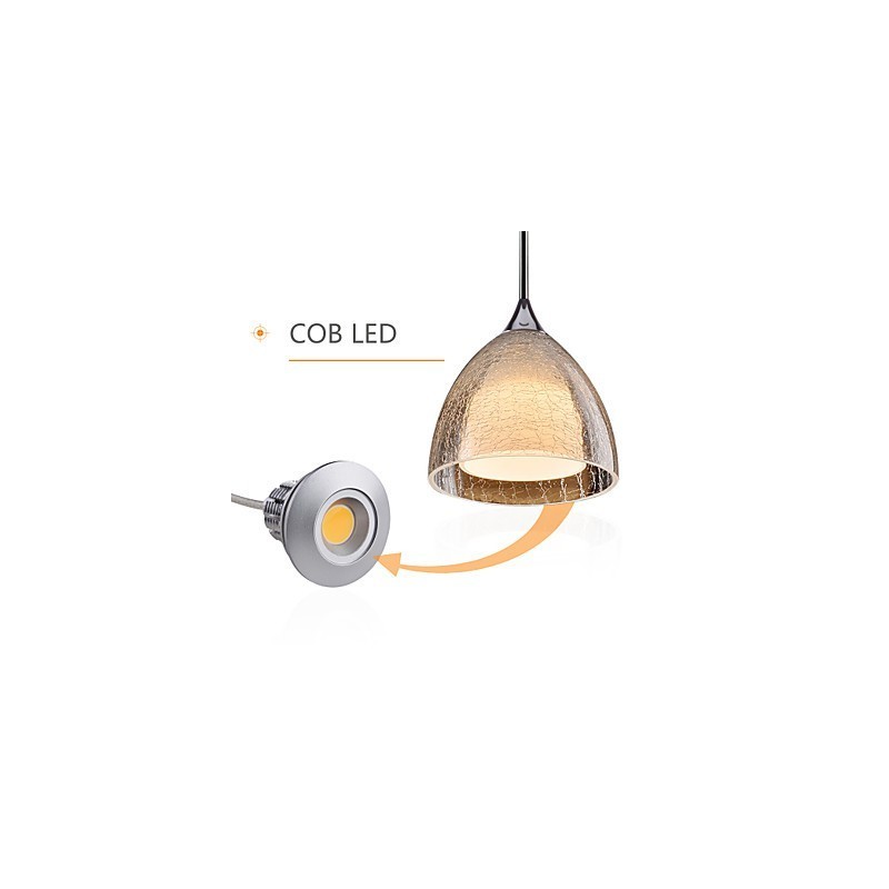 Lampada a sospensione LED a 3 luci, 2 livelli, vetro crepato, cromo lucido