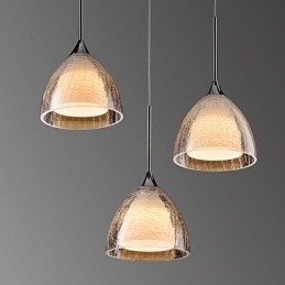Lampada a sospensione LED a 3 luci, 2 livelli, vetro crepato, cromo lucido