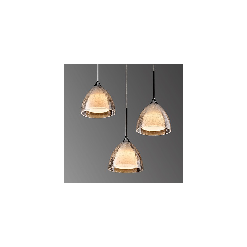Lampada a sospensione LED a 3 luci, 2 livelli, vetro crepato, cromo lucido