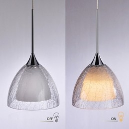 Lampada a sospensione LED a 3 luci, 2 livelli, vetro crepato, cromo lucido