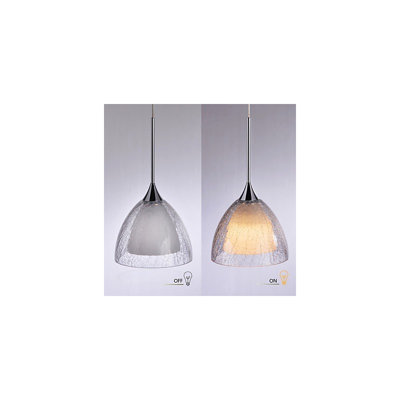 Lampada a sospensione LED a 3 luci, 2 livelli, vetro crepato, cromo lucido