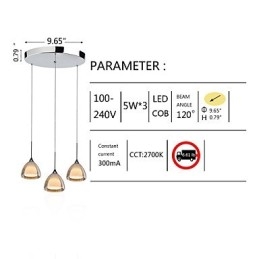 Lampada a sospensione LED a 3 luci, 2 livelli, vetro crepato, cromo lucido
