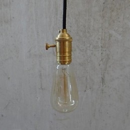 Lampada a sospensione vintage in ottone con paralume in vetro trasparente