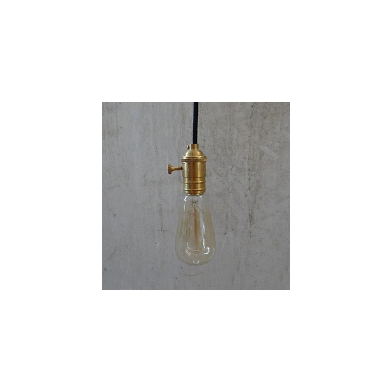Lampada a sospensione vintage in ottone con paralume in vetro trasparente