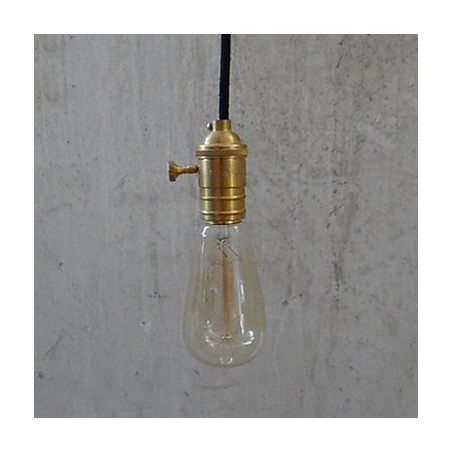Lampada a sospensione vintage in ottone con paralume in vetro trasparente