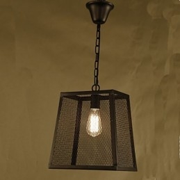 Lampadario a sospensione in ferro battuto retrò industriale con copertura a rete