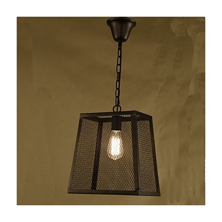 Lampadario a sospensione in ferro battuto retrò industriale con copertura a rete