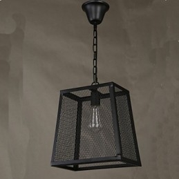 Lampadario a sospensione in ferro battuto retrò industriale con copertura a rete
