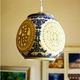 Lampada a sospensione in ceramica retrò blu gialla a testa singola