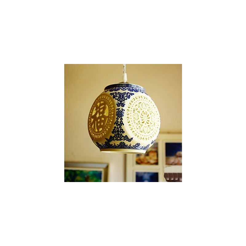 Lampada a sospensione in ceramica retrò blu gialla a testa singola