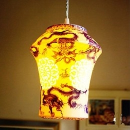 Lampada a sospensione in ceramica retrò blu e gialla, 1 luce