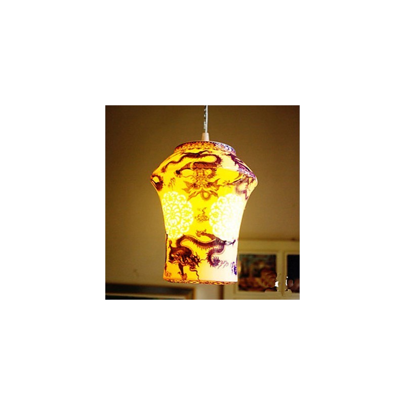 Lampada a sospensione in ceramica retrò blu e gialla, 1 luce