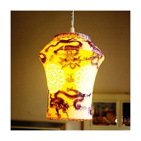 Lampada a sospensione in ceramica retrò blu e gialla, 1 luce