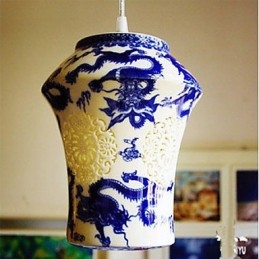 Lampada a sospensione in ceramica retrò blu e gialla, 1 luce