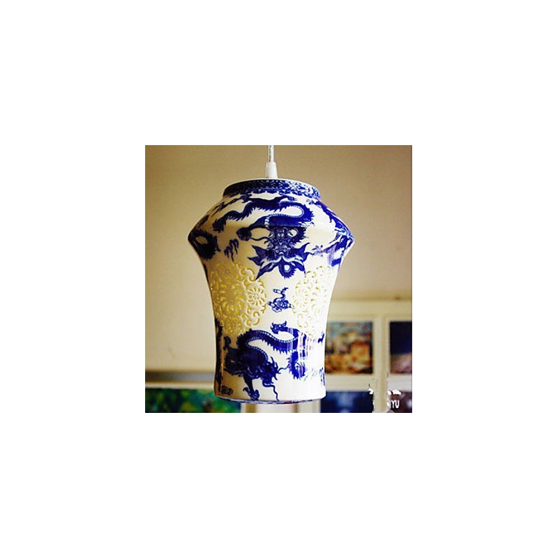 Lampada a sospensione in ceramica retrò blu e gialla, 1 luce