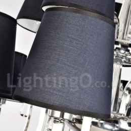 Lampadario in metallo cromato a 1 livello con cristalli, paralume in tessuto