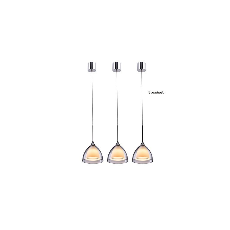 Lampada a sospensione LED a 1 luce, a 2 livelli, in vetro trasparente, cromo lucido