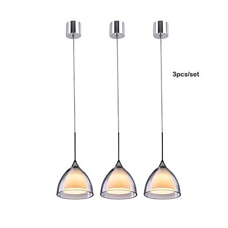 Lampada a sospensione LED a 1 luce, a 2 livelli, in vetro trasparente, cromo lucido