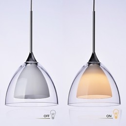 Lampada a sospensione LED a 1 luce, a 2 livelli, in vetro trasparente, cromo lucido