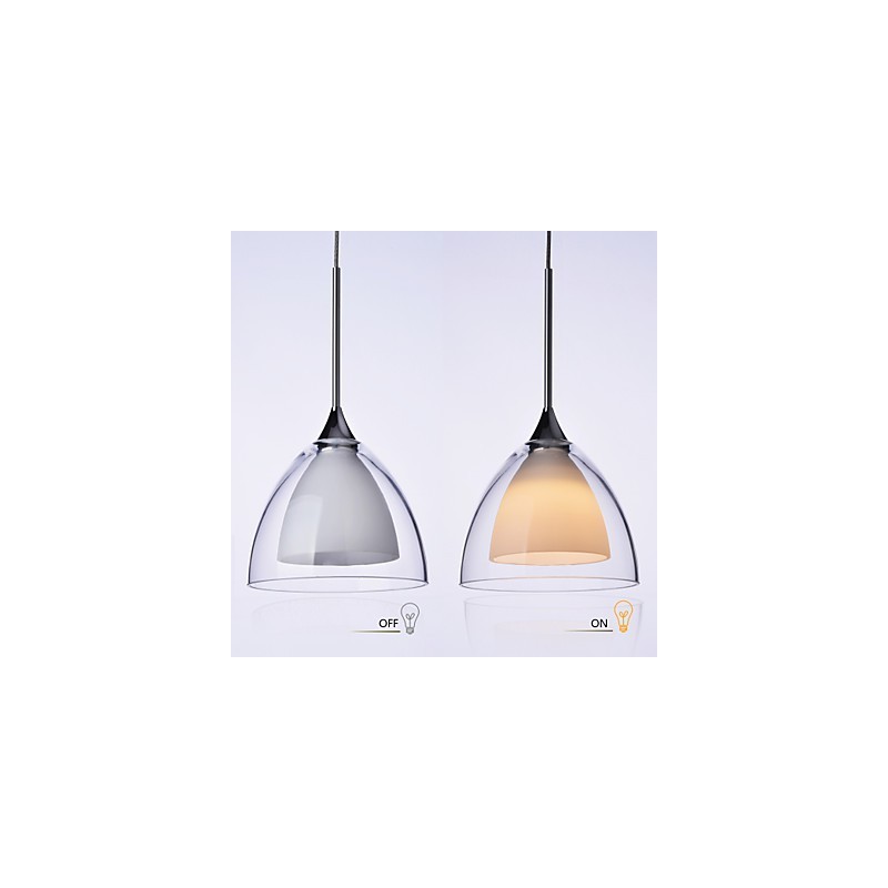 Lampada a sospensione LED a 1 luce, a 2 livelli, in vetro trasparente, cromo lucido