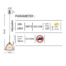 Lampada a sospensione LED a 1 luce, a 2 livelli, in vetro trasparente, cromo lucido