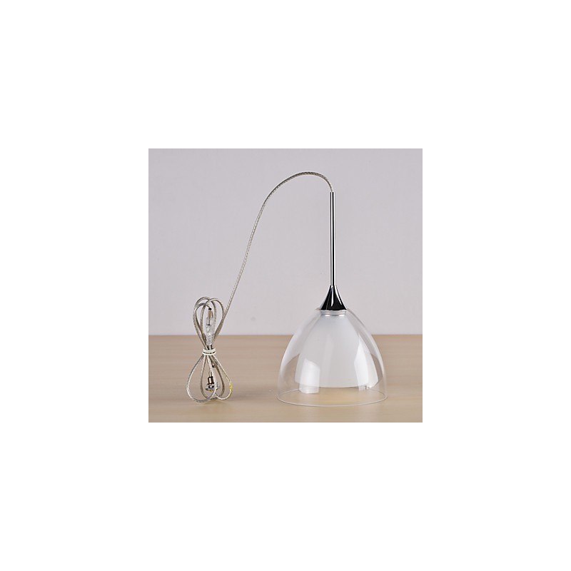 Lampada a sospensione LED a 1 luce, a 2 livelli, in vetro trasparente, cromo lucido