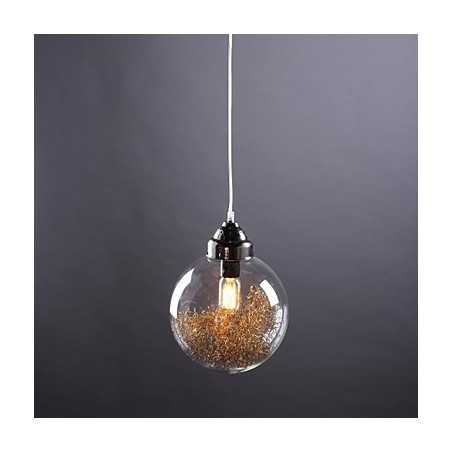 Lampada a sospensione lanterna country vintage nichel vetro 35 cm