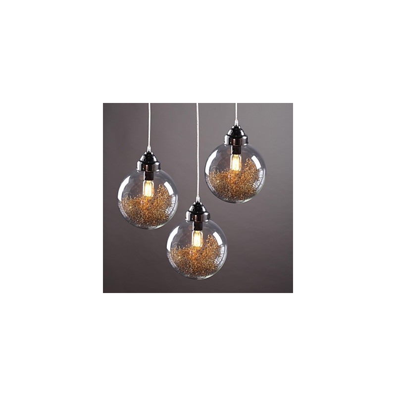 Lampada a sospensione lanterna country vintage nichel vetro 35 cm