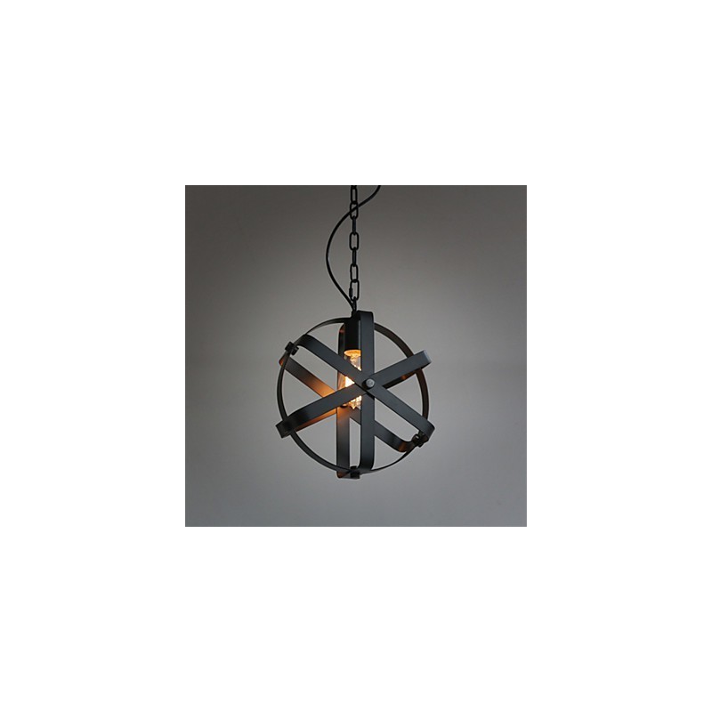 Lampada a sospensione vintage industriale rotonda nera in metallo 30 cm