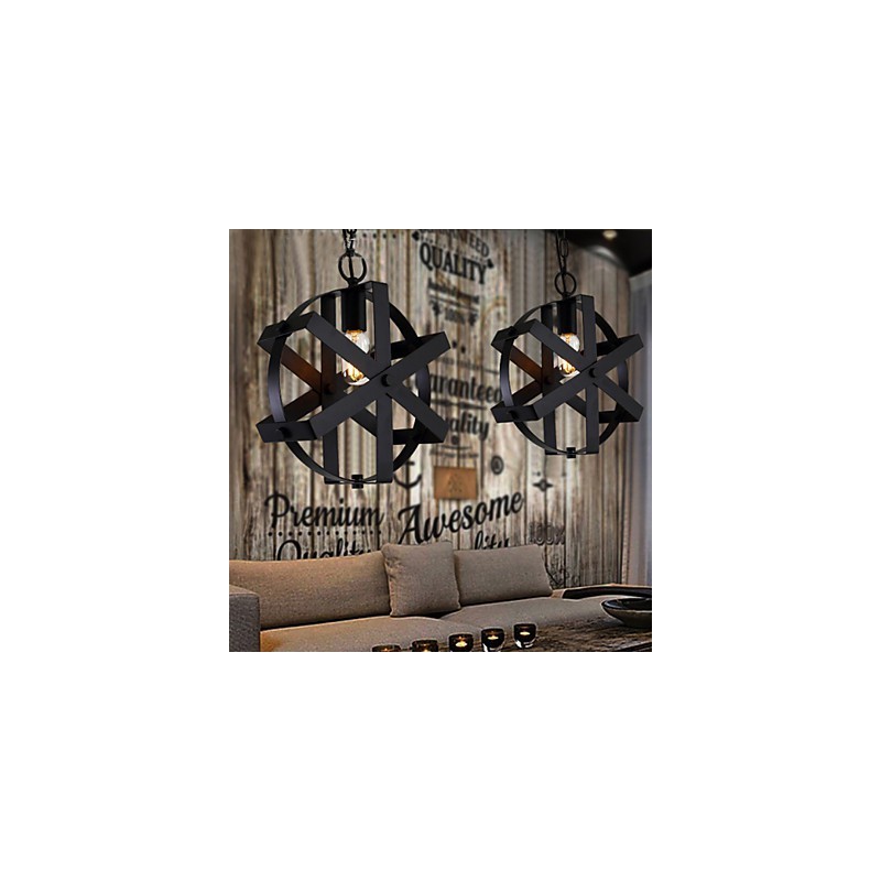 Lampada a sospensione vintage industriale rotonda nera in metallo 30 cm