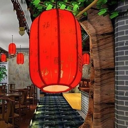 Lampada a sospensione lanterna rossa in pelle di pecora, 3 luci E26/E27, 30 cm