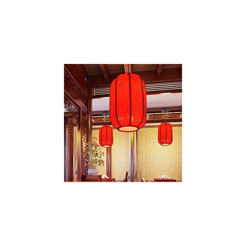 Lampada a sospensione lanterna rossa in pelle di pecora, 3 luci E26/E27, 30 cm