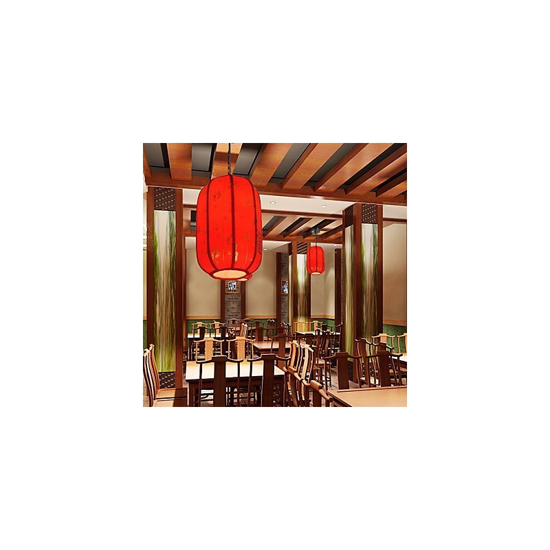 Lampada a sospensione lanterna rossa in pelle di pecora, 3 luci E26/E27, 30 cm