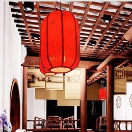 Lampada a sospensione lanterna rossa in pelle di pecora, 3 luci E26/E27, 30 cm