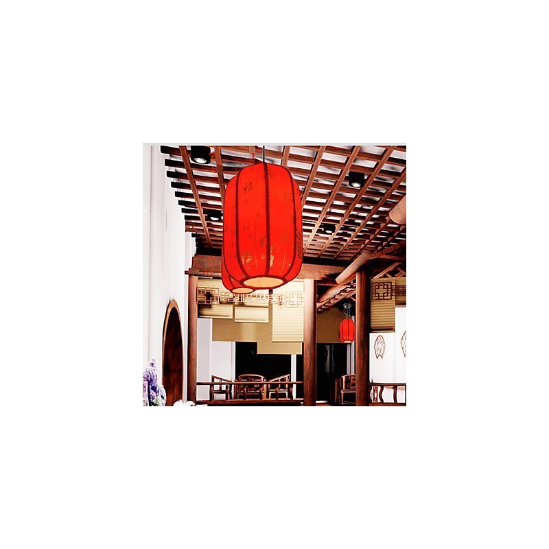 Lampada a sospensione lanterna rossa in pelle di pecora, 3 luci E26/E27, 30 cm