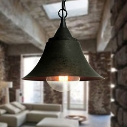 Lampada a sospensione in metallo nero opaco a campana vintage media