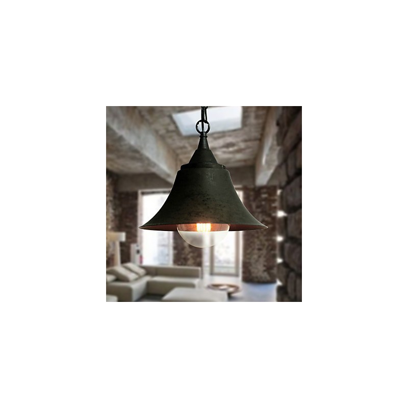 Lampada a sospensione in metallo nero opaco a campana vintage media