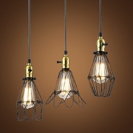 Lampada a sospensione classica vintage retrò country in metallo nero, 3 luci E26/E27
