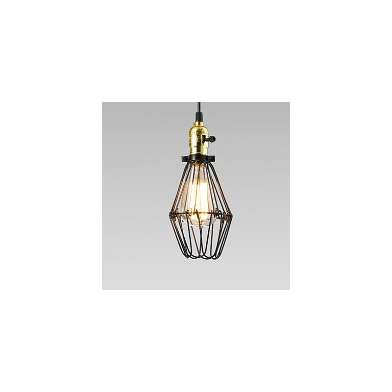 Lampada a sospensione classica vintage retrò country in metallo nero, 3 luci E26/E27