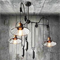 Lampadario mini country vintage in metallo dipinto nero con vetro, catena regolabile, 1 lampadina E26/E27
