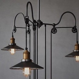 Lampadario mini country vintage in metallo dipinto nero con vetro, catena regolabile, 1 lampadina E26/E27