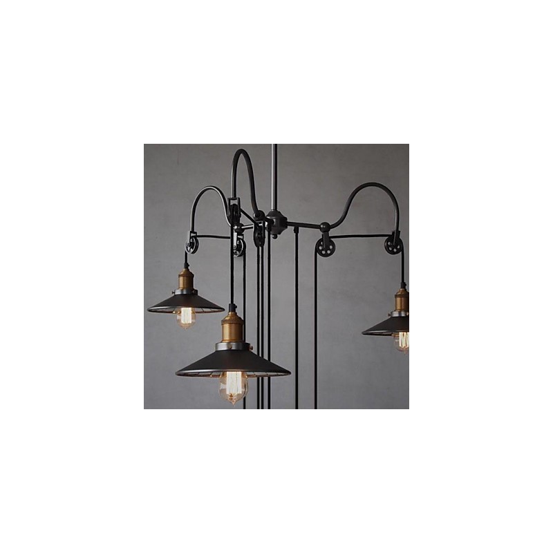 Lampadario mini country vintage in metallo dipinto nero con vetro, catena regolabile, 1 lampadina E26/E27